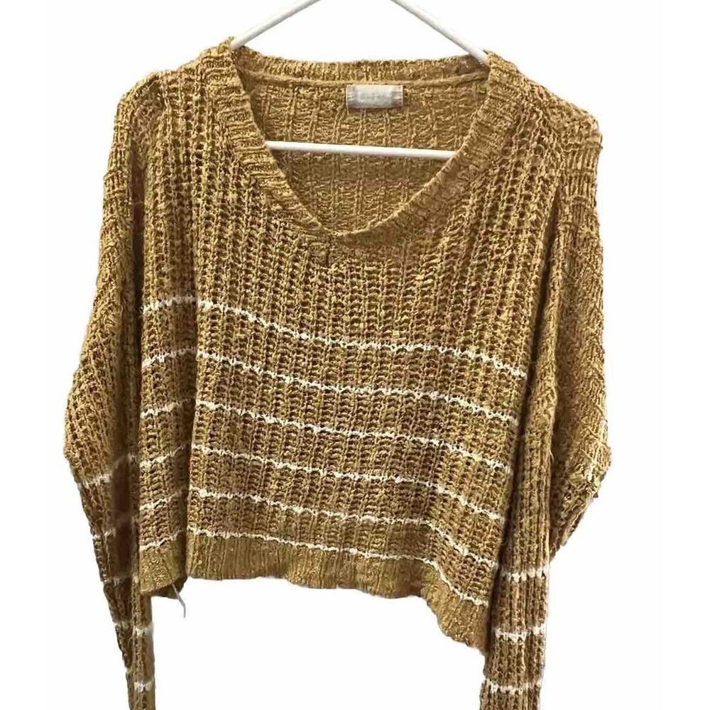 Altar’d State Size Large Mustard Striped bohemian BOHO Cropped Sweater y2k